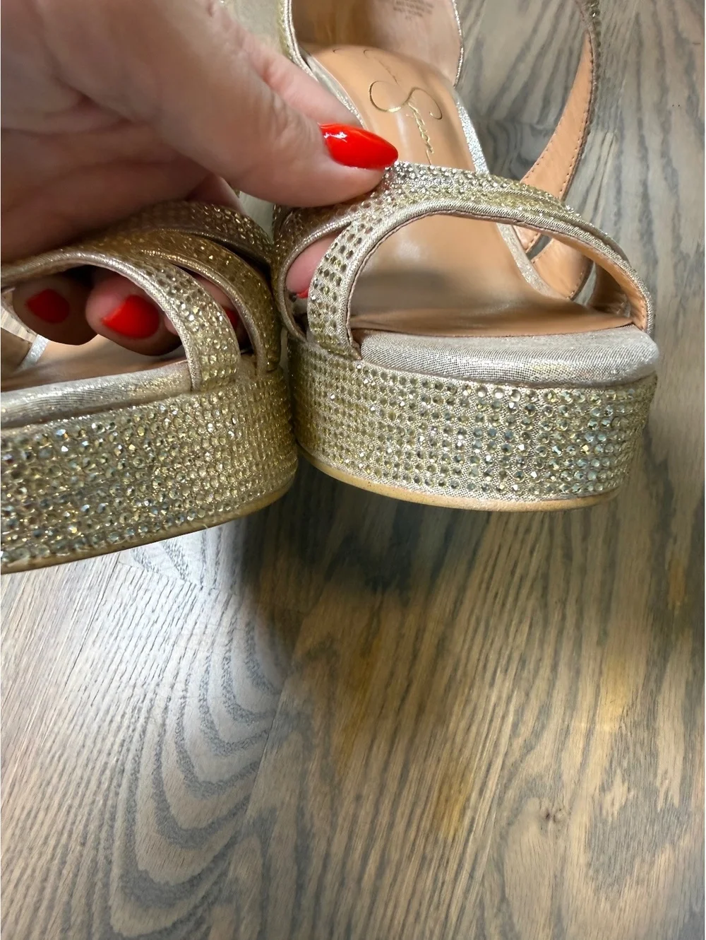 Jessica Simpson Gold Rhinestone Platform Heels Size 7.5